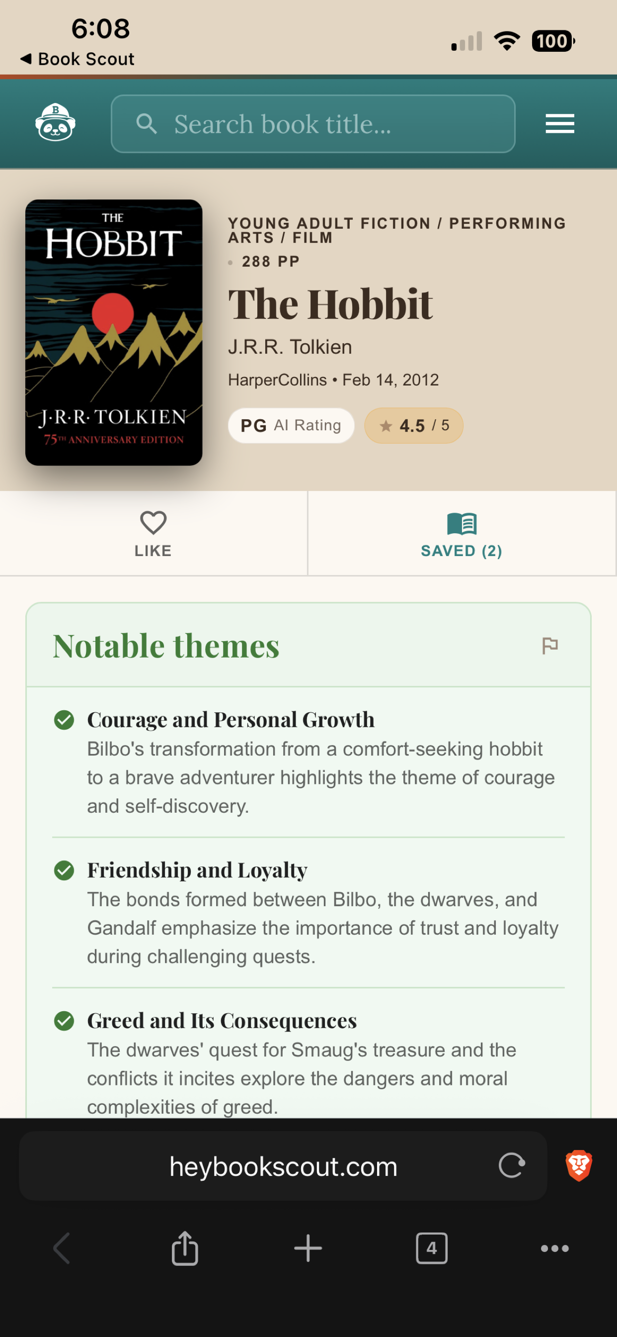 Book Scout theme analysis on mobile